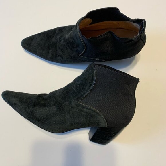 Pointed Toe Suede Leather Black Slip On Ankle Boots Size 7 - Picture 4 of 6
